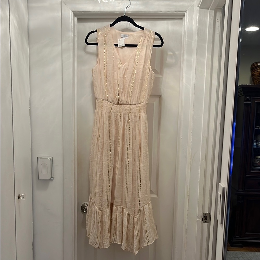Luxology Tan Pleated Tiered Resort Sundress NWT